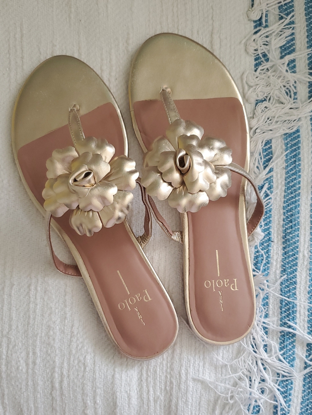 Paolo Gold Floral Toe-Post Sandals with Blush Insole